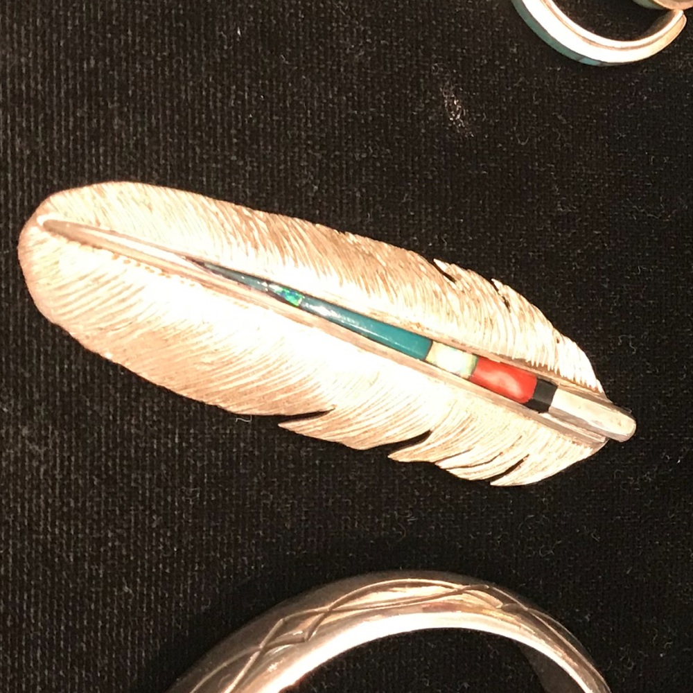 SS inlaid feather pendant/pin